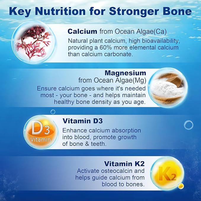 Algae Based Calcium Supplement 600mg, Ocean D3, K2, K2, Magnesium, B6, B12 B12 for 2 Pack