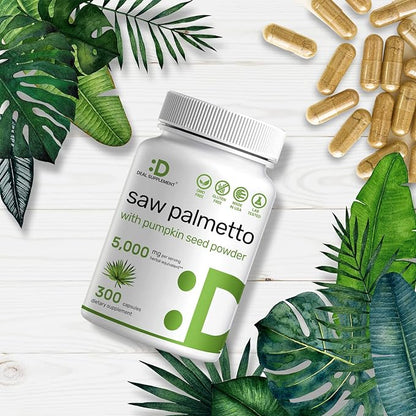 Saw Palmetto Supplement 5000 mg with Pumpkin Seed, 300 Capsules | Promotes Prostate Health | DHT Blocker | Hair Growth Vitamins, Maintain Normal Urinary Frequency