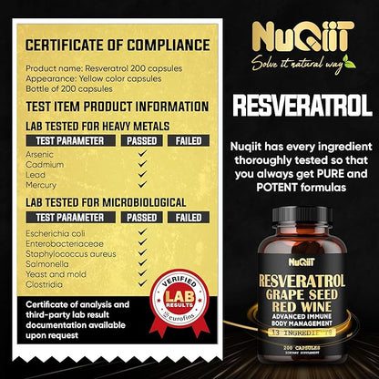 Extract 30:1 Trans Resveratrol Supplement 1000mg 200 Capsules 100 Servings