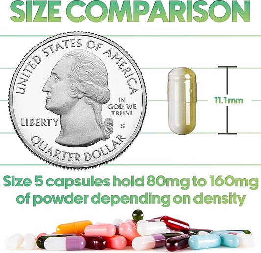 XPRS Nutra Size 5 Empty Capsules - 1000 Count Very Small Empty Gelatin Capsules - Empty Pill Capsules for DIY Capsule Filling - Fillable Pill Capsules Empty Gel Caps (White)