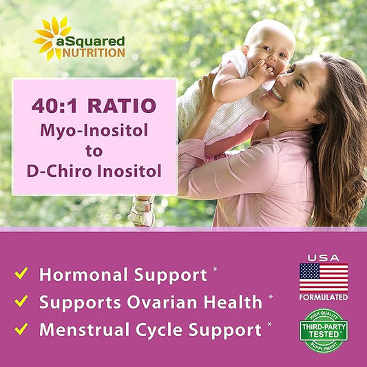 aSquared Nutrition Myo-Inositol & D-Chiro Inositol Supplement 180 Capsules D3 and 40 to 1 Ratio B8 Complex