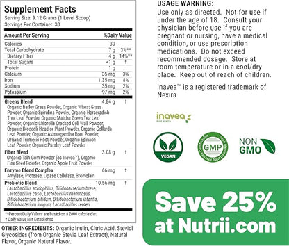 Organic Green Immunity Superfood Powder - Soothes Digestion, Boosts Healthy Vitality and Energy. Fast Acting Formula with Probiotics, Enzymes, Turmeric and Ashwagandha (30 Servings Lemon-Mint)