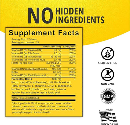 Anti Drink Liver Support Supplement-15+Key Ingredients for Craving Support,Liver Health,Kudzu, Milk Thistle,Holy Basil,DHM,All Natural Cleanse,Gradual Reduction,Nutrient Replenisher Tablets(90 Days)