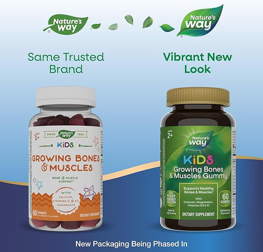 Nature's Way Kids Growing Bones & D3 & K1, Ages 2+, Wildberry 60 Gummies