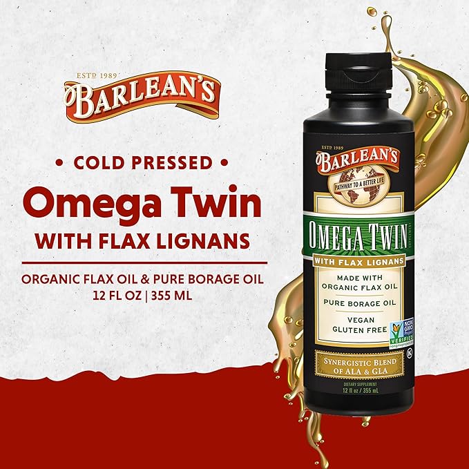 Barlean's Omega Twin Liquid Flaxseed Oil 6,010mg ALA 465mg GLA 12 oz
