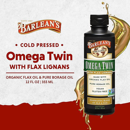 Barlean's Omega Twin Liquid Flaxseed Oil 6,010mg ALA 465mg GLA 12 oz