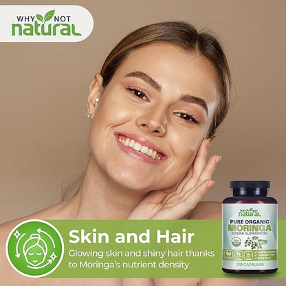 Why Not Natural Organic Moringa Capsules - Green superfood Powder Supplement Pills - Maringa