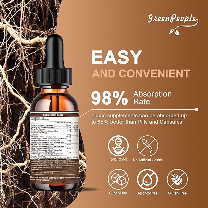Ashwagandha Liquid Supplement Extra Strength w/L 2 Oz