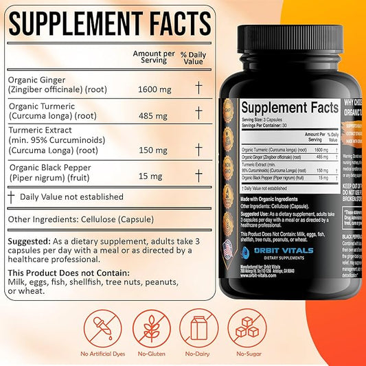 Organic Turmeric Curcumin with Black Pepper 2250mg, 95% 95% Standardized 90 Vegan