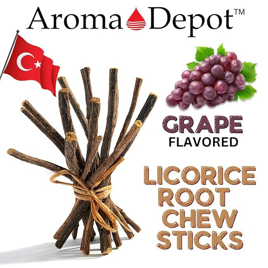 Aroma Depot Grape 4 oz. Flavored Licorice Root Chew Sticks for Humans. 100% Pure Natural | Oral Health & Fresh Bearth | Individual Sticks are 6.5-7 inches long. Glycyrrhiza Glabra From Turkey