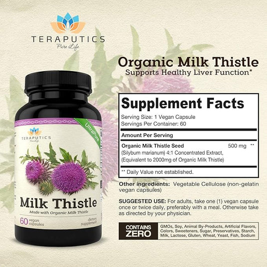 Organic Milk Thistle 2000mg 4X 4X Concentrated 60 Veggie