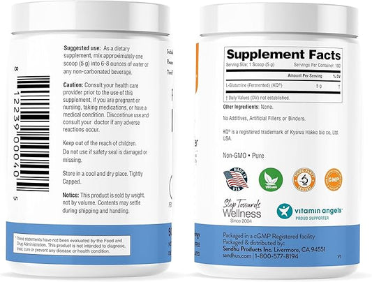 Sandhu's L-Glutamine Powder 100 Servings, 500 Gram, 17.6 Oz., 3 Months
