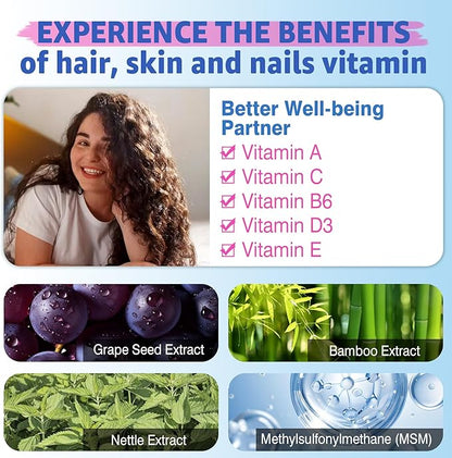 Sugar Free Biotin 1000mcg Collagen Filled Gummies, Multivitamin for Women Hair Skin and Nails Vitamins for Hair Growth, with Hydrolyzed Collagen Peptide hyaluronic Acid MSM Vitamin A C D3 E B Complex