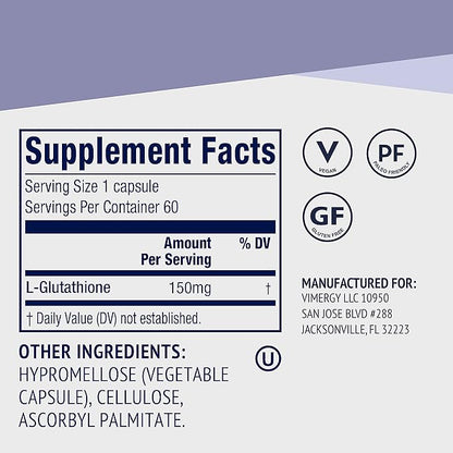 Vimergy Glutathione – Supports Liver Detox* – Superfood for Cellular Health & Antioxidant Support* – Kosher, Vegan & Gluten-Free – 60 Capsules