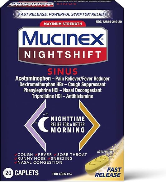Mucinex Nightshift Sinus, Maximum Strength Powerful 20 Fast