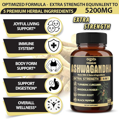 5in1 Premium Ashwagandha Capsules 180 Caps 6 Months