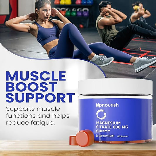 UpNourish Magnesium Gummies for Adults & Kids Magnesium Citrate Gummies 600mg, Calm Supplement for Muscle Relaxation, Bone and Digestive Health, Citrato de Magnesio, Vegan, Non-GMO, 120 Count