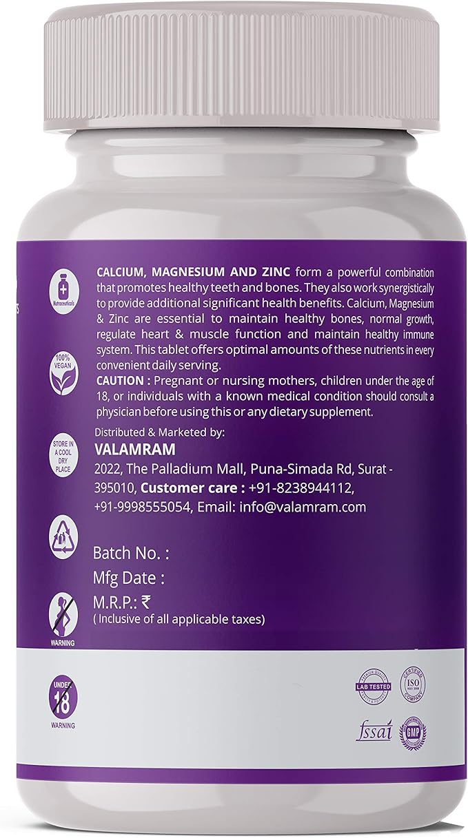 Hoag's Calcium, Magnesium, Zinc with Vitamin D3 and B12 for 90 Vegetarian