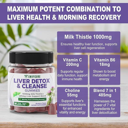 Liver Cleanse Detox & Repair Gummies, 1000mg (80% (80% Silymarin), 120Cts
