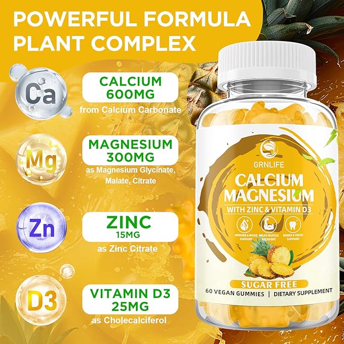 Calcium Magnesium Zinc Gummies with Vitamin D3, Sugar 60 Count