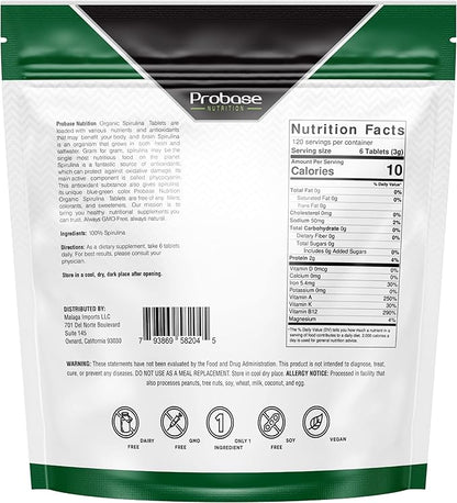Organic Spirulina Supplement, 3000MG Per Serving, 720 Tablets (4 Month