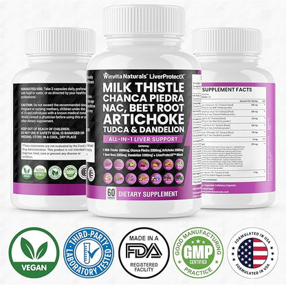 Milk Thistle 3000mg NAC Chanca Piedra 2000mg Beet 3000mg Artichoke 2000mg Dandelion 1000mg -