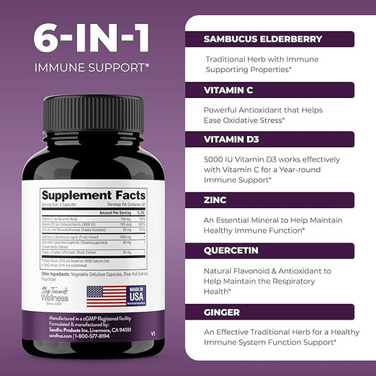 Elderberry Vitamin C and Zinc 120 Capsules (Pack of 2) | with Quercetin and Vitamin D3 | Immune Support for Adults | Herbal Supplement for Men and Women