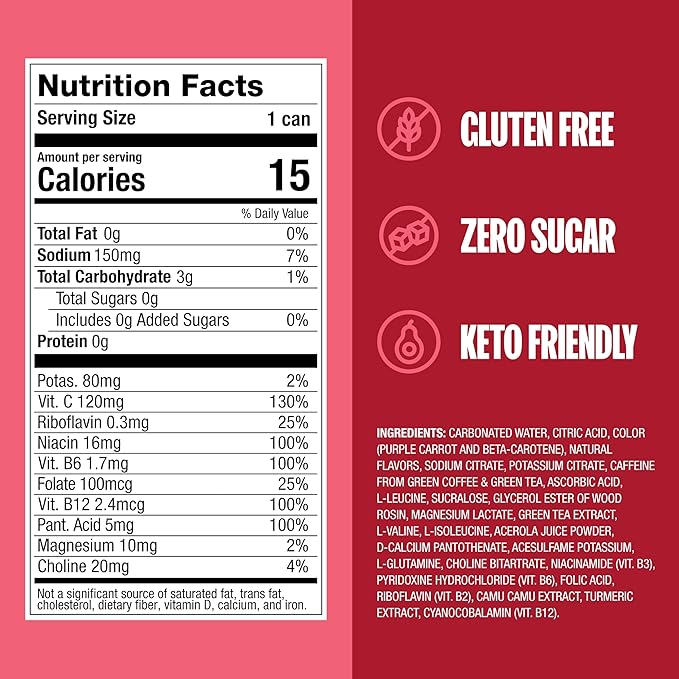 ZOA Zero Sugar Energy Drink, Cherry Limeade - Sugar Free with Electrolytes, Healthy Vitamin C, Amino Acids, Essential B-Vitamins, and Caffeine from Green Tea - 16 Fl Oz (12-Pack)