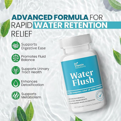 DR VITAMIN SOLUTIONS Diuretic Water Pills for Weight Control - Instant Relief from Bloat and Swelling - Green Tea, Cranberry, Dandelion Leaf Extract - Water Retention Pills for Women & Men, 120 Caps