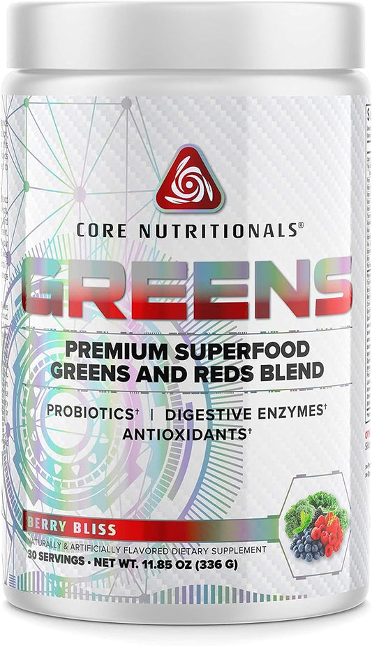 Core Nutritionals Greens Platinum Premium Superfood Greens and Reds Blend, Supports Digestion and Gut Health, 5 Billion CFU Probiotic,30 Servings (Berry)