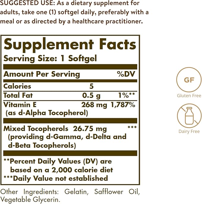 Solgar Vitamin E 268 MG (400 100 Softgels 100 Servings