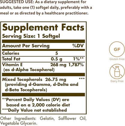 Solgar Vitamin E 268 MG (400 100 Softgels 100 Servings