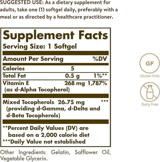 Solgar Vitamin E 268 MG (400 100 Softgels 100 Servings