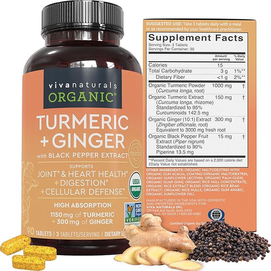 Organic Turmeric and Ginger Tablets, 90 Count