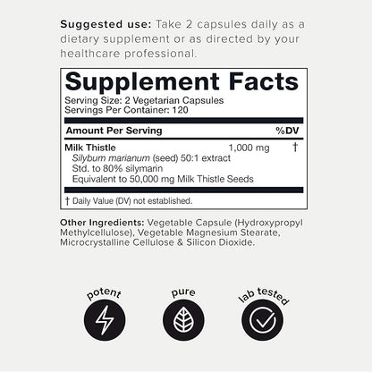 Toniiq 50,000mg 50x Concentrated Milk Thistle Extract 1000mg Per 80% Silymarin 240 Vegetarian