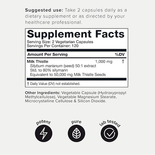 Toniiq 50,000mg 50x Concentrated Milk Thistle Extract 1000mg Per 80% Silymarin 240 Vegetarian