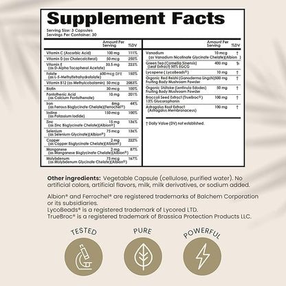 PAPCLEAR Physician Formulated | All Natural Immune Support Supplement | Advanced Powerful Immunity Booster | 21 Vitamins & Nutrients with Organic Shiitake Mushroom & Lycopene | 90 Capsules | Pack of 1