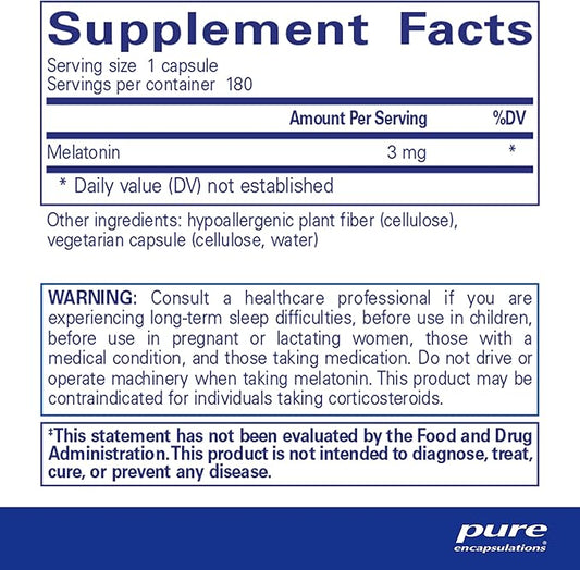 Pure Encapsulations Melatonin 3 mg - Antioxidant Supplement to Support Natural Sleeping & Relief of Occasional Sleeplessness - for Natural Sleep Support* - 180 Capsules