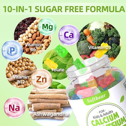 Calcium Magnesium Zinc Gummies for Women, 600 mg D3 for 60 Gummies