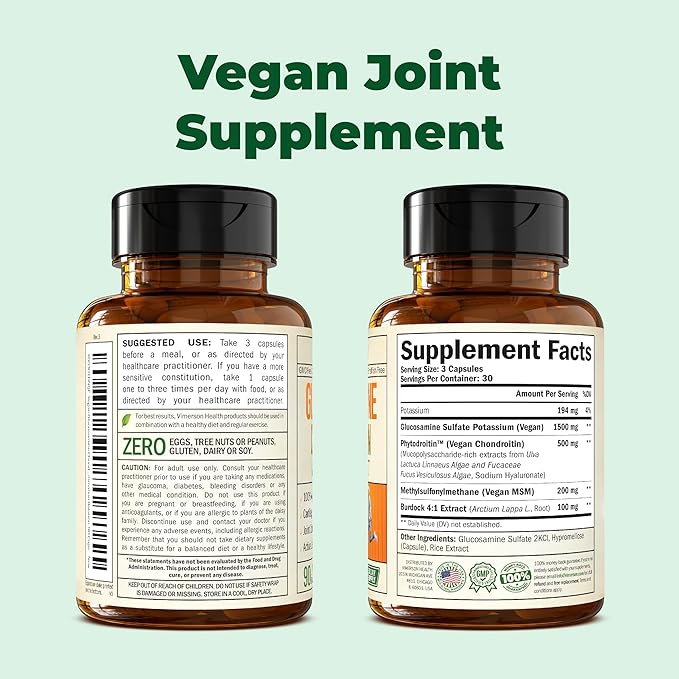 Vegan Glucosamine Chondroitin MSM 100% Vegan 1500 mg. 2 Pack