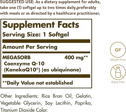 Solgar Megasorb CoQ-10 400 mg, 60 Softgels Q10 Supplement 60 Servings