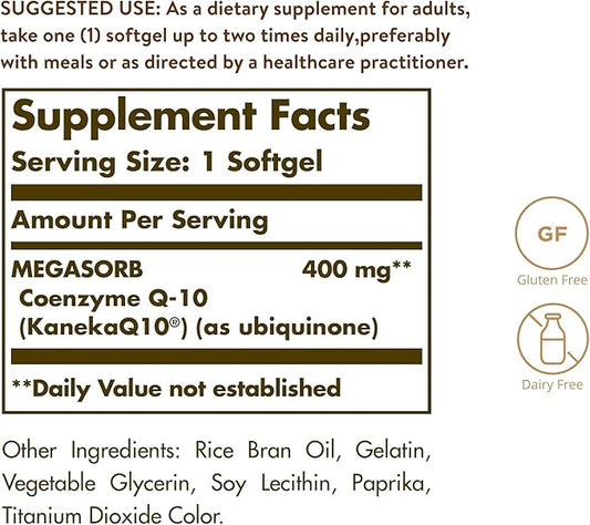 Solgar Megasorb CoQ-10 400 mg, 60 Softgels Q10 Supplement 60 Servings