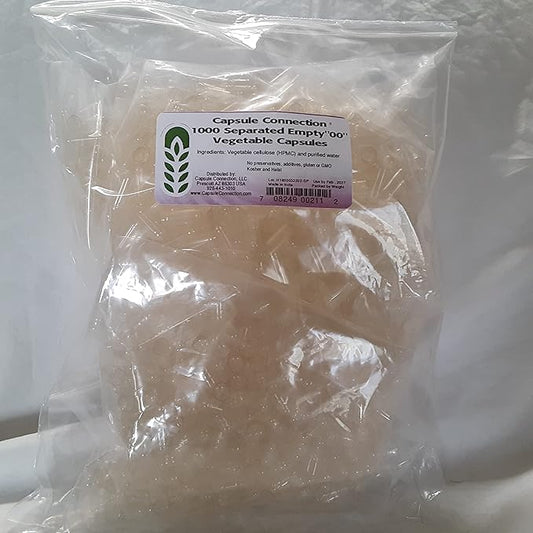 Capsule Connection 1000 Separated Empty Vegetable Capsules, 00" Size, Vegan & Vegetarian resealable Bag