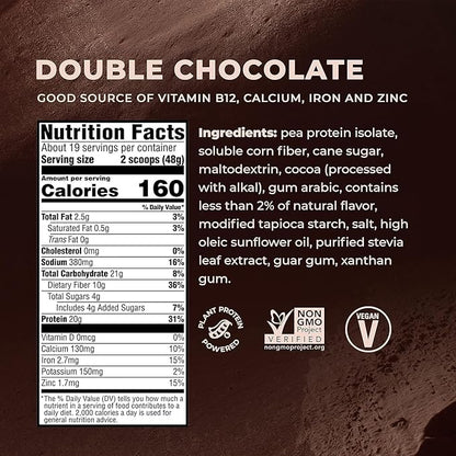 Evolve Plant Based Protein Powder, Double 20g Vegan 3g Fiber, 2 Pound