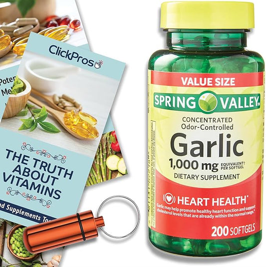 Spring Valley Odor-Controlled Garlic Softgels Dietary 1,000 mg 200 Count (3 Items)!