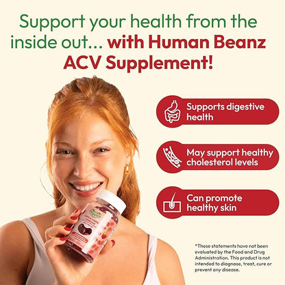 Apple Cider Vinegar Jelly Bean Gummies with The Mother and Ginger, Vegetarian Dietary Supplements for Men and Women, Digestive Health Support, 120 Apple Blast Jelly Beans, Kosher