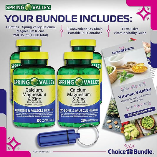 Spring Valley Calcium, Magnesium & Zinc D3 Coated 250 ct 4pk Choice (1000 Total) (6 Items)!