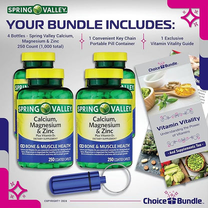 Spring Valley Calcium, Magnesium & Zinc D3 Coated 250 ct 4pk Choice (1000 Total) (6 Items)!