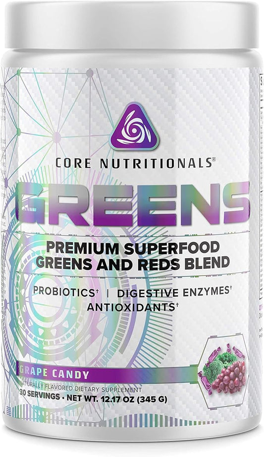Core Nutritionals Greens Platinum Premium Superfood Greens and Reds Blend, Supports Digestion and Gut Health, 5 Billion CFU Probiotic,30 Servings (Grape Candy)
