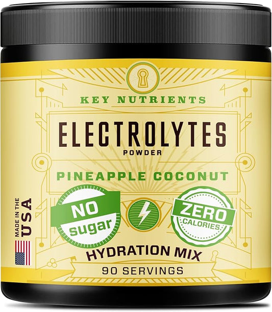 KEY NUTRIENTS Multivitamin Electrolytes Powder No Sugar - Tropical Pineapple Coconut Electrolyte Powder - Endurance & Energy Supplement - Hydration Powder - No Calories - 90 Servings - Made in USA